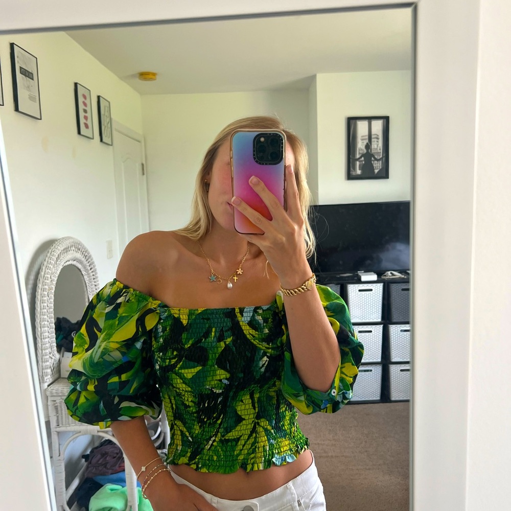 Green tropical top